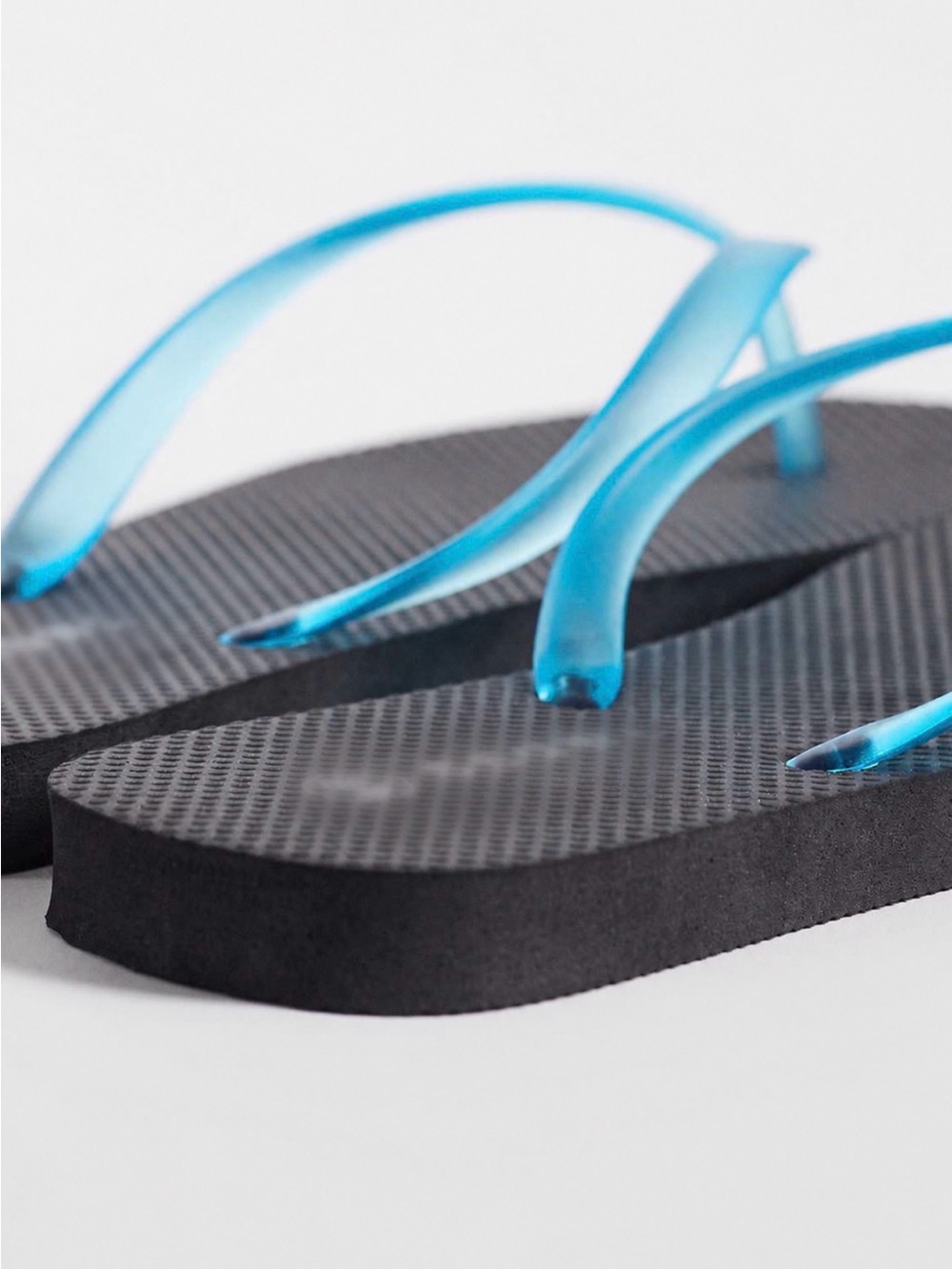 Classic Black Flip Flops with Blue Translucent Straps - Picture 3 of 5